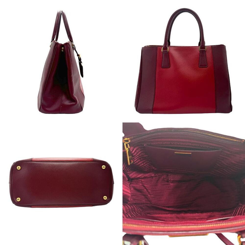 Prada Leather Zip Saffiano Bag Lux Double Shoulder Tote Red
